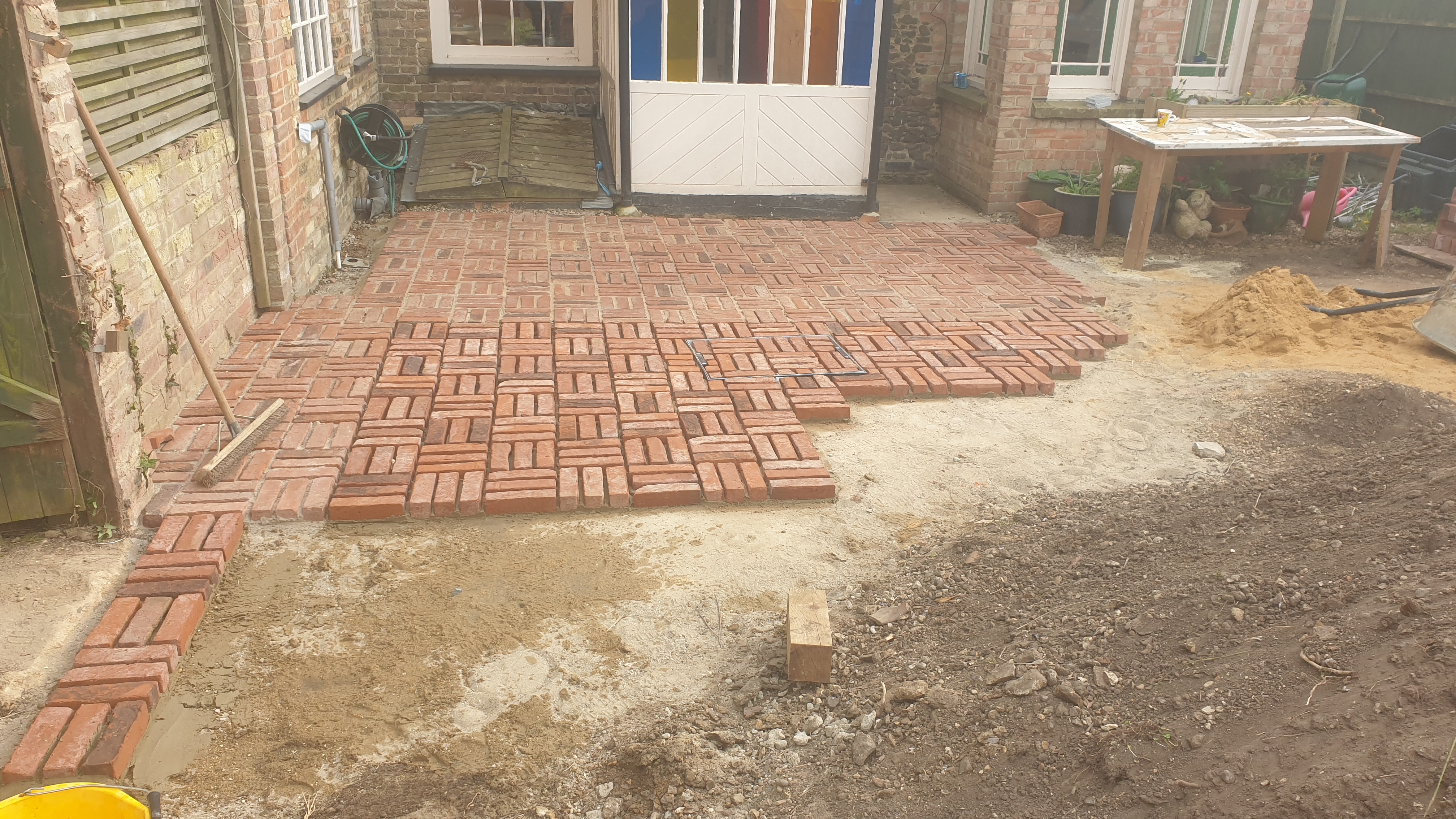 Basketweave patio brickwork